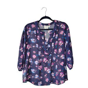 St.John's Bay Blue Floral 3/4 Sleeves Sheer Blouse